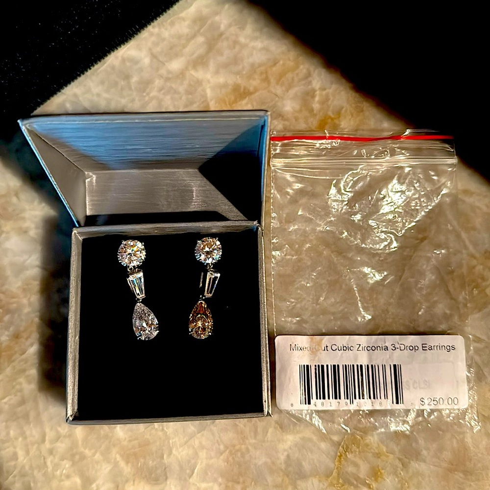 Mixed Cut Cubic Zirconia 3 Drop earrings for pierced ears